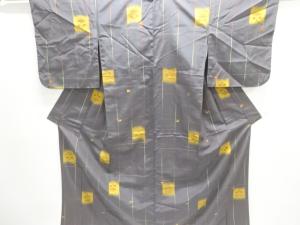 格子に花模様織り出し米沢紬着物アンサンブル